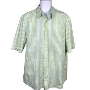 Eddie Bauer Striped Button Up Shirt Mens Size LT Green Short Sleeve